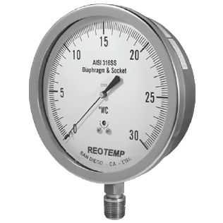 Reotemp All Stainless Stell Low Pressure Gauge, Series PCS